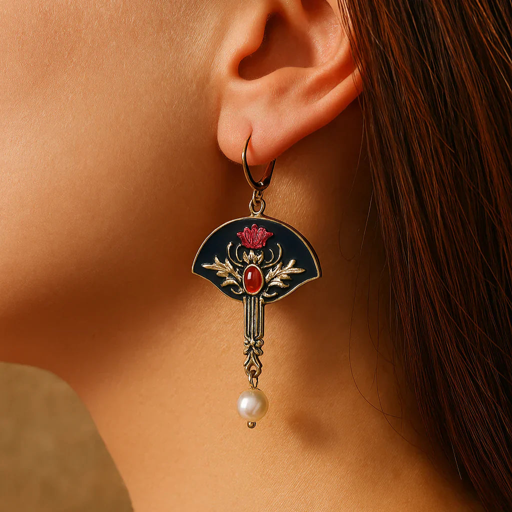 Pendientes Boho con Perlas Rojas y Cristales