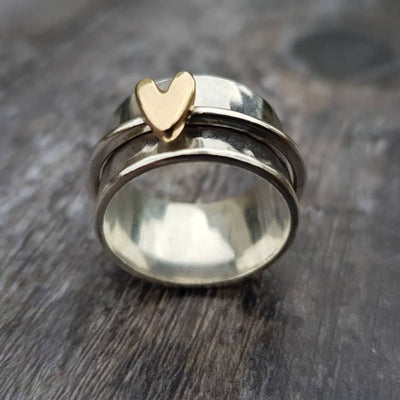 Mely - Anillo de plata con corazón dorado