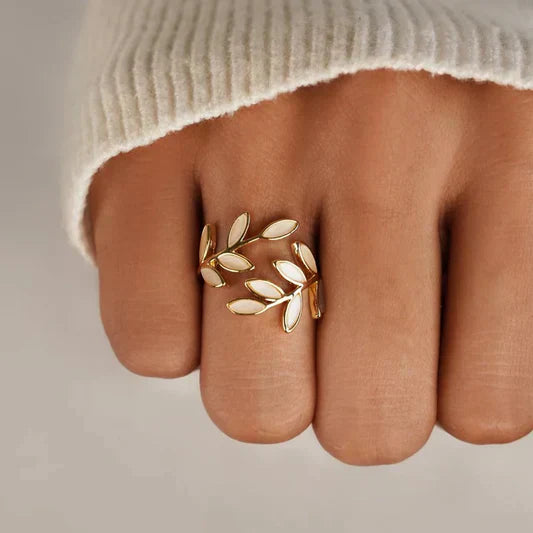 Puro - Anillo Ajustable de Hoja de Ópalo Blanco