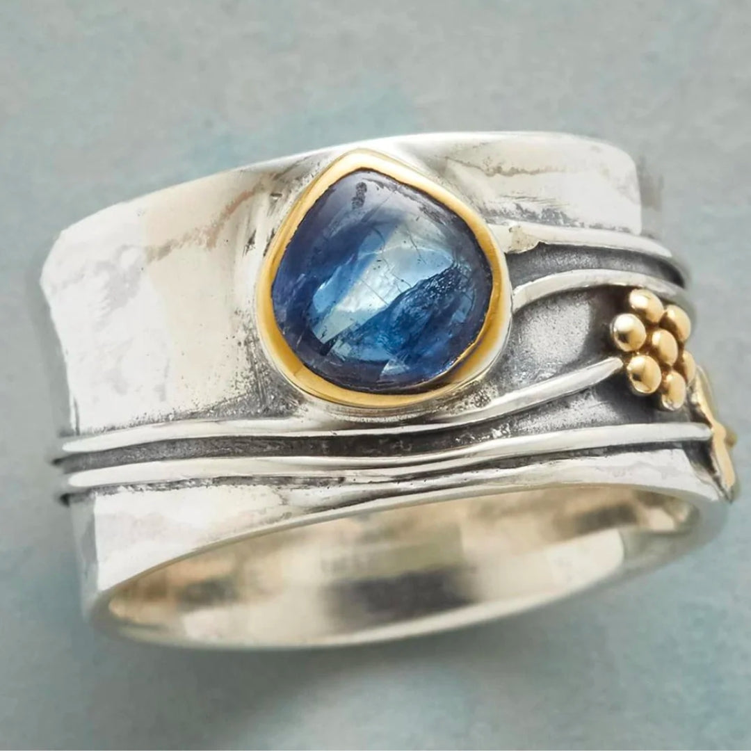 Anillo Boho Exclusivo de Plata con Piedra Azul