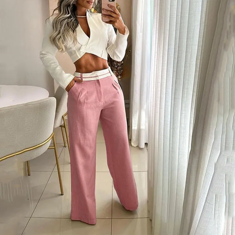 Conjunto de dos piezas de top de manga larga y pantalón casual