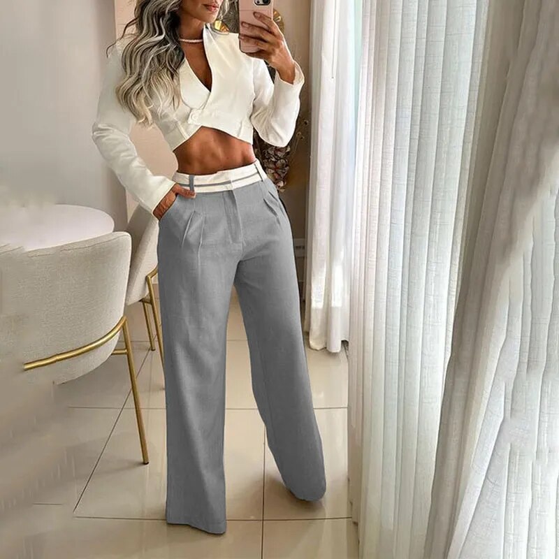 Conjunto de dos piezas de top de manga larga y pantalón casual
