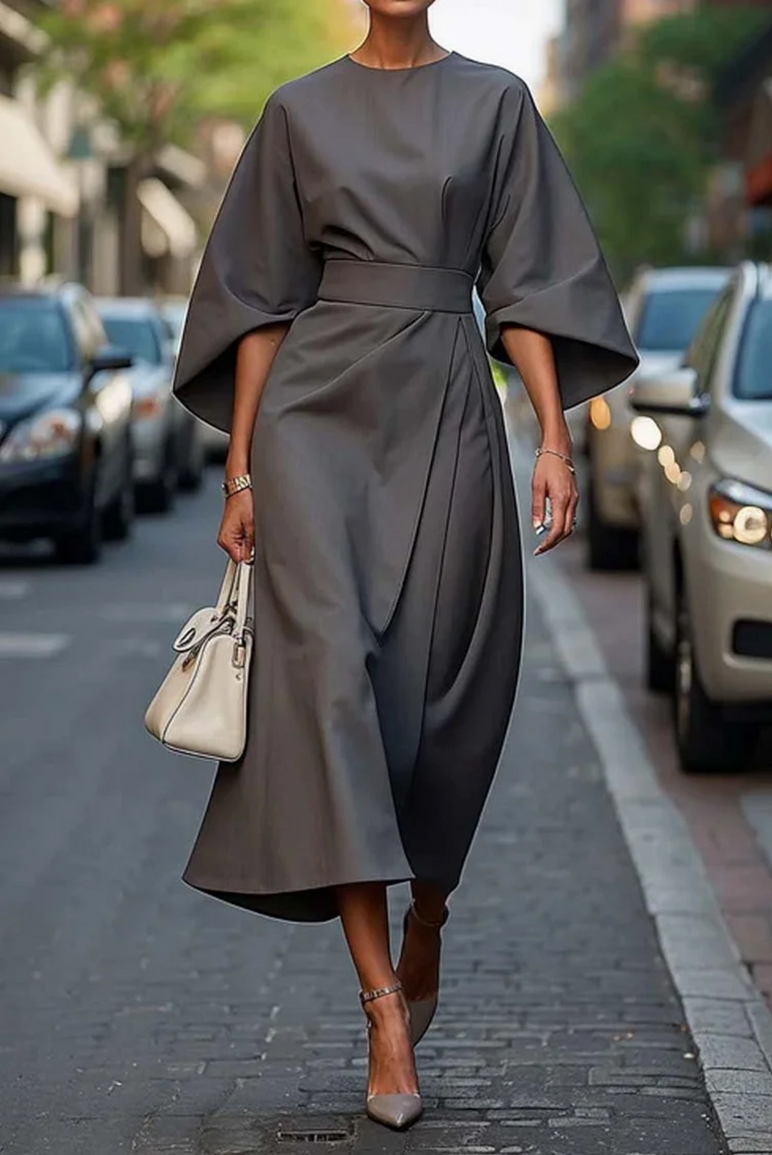 Sofía - Vestido elegante con mangas farol y cinturón