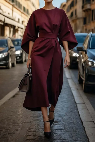 Sofía - Vestido elegante con mangas farol y cinturón