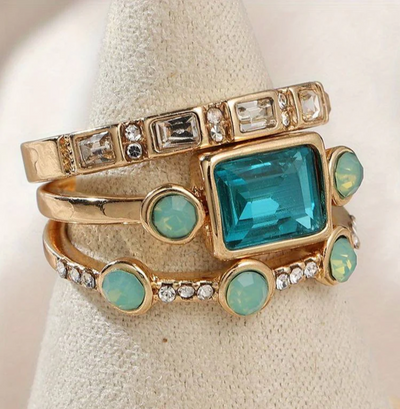 Océano - Conjunto de Anillos de Cristal Vintage