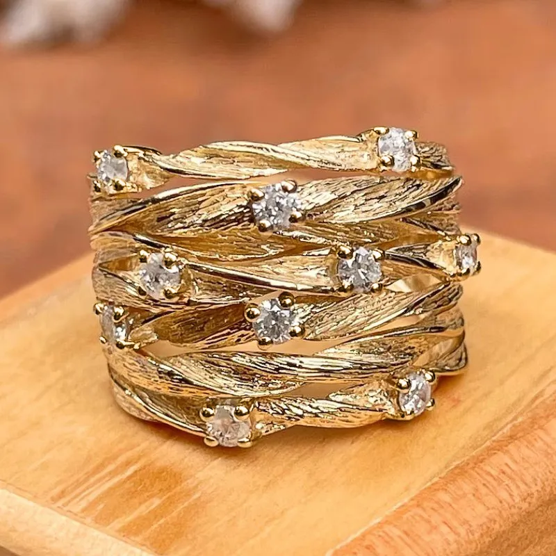 Anillo Boho de Oro con Circonita