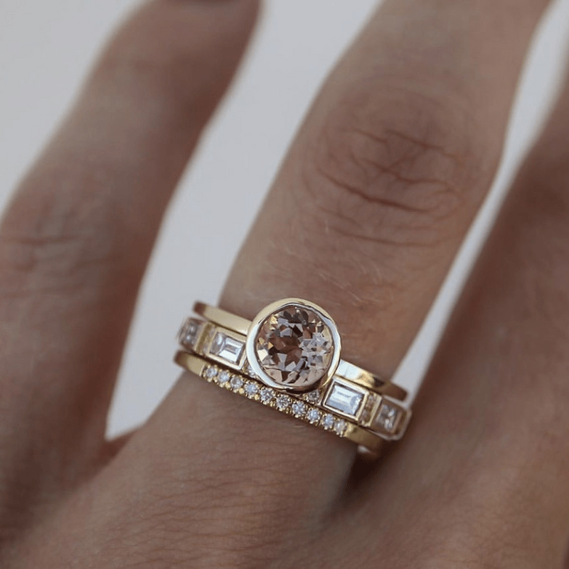 Hoffnung - Conjunto de Anillos de Cristal Inlay en Oro